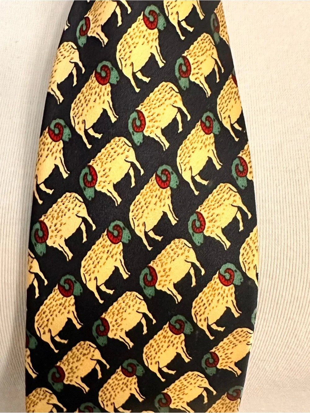 Classic Black Tie with Gold Ram Pattern - Men Accessories